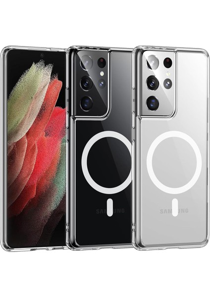 Samsung Galaxy S21 Ultra Uyumlu Kamera Korumalı Magsafe Wireless Şarj Özellikli Şeffaf Silikon Kılıf