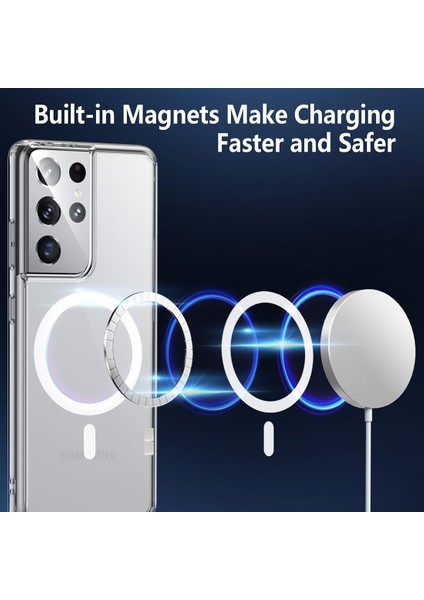 Samsung Galaxy S21 Ultra Uyumlu Kamera Korumalı Magsafe Wireless Şarj Özellikli Şeffaf Silikon Kılıf modelleri