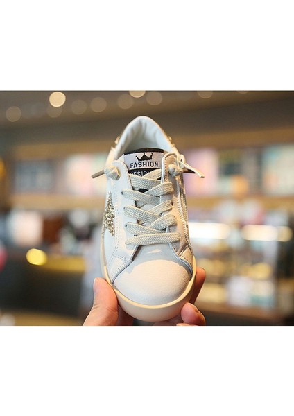 Junisteps Özel Tasarım Parlak Yıldız Detaylı Fermuarlı Çocuk Sneaker Ayakkabı - Altın indirimleri