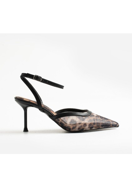 Leopar Desenli Kadın Topuklu Stiletto Ayakkabı