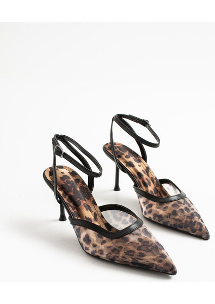 Leopar Desenli Kadın Topuklu Stiletto Ayakkabı