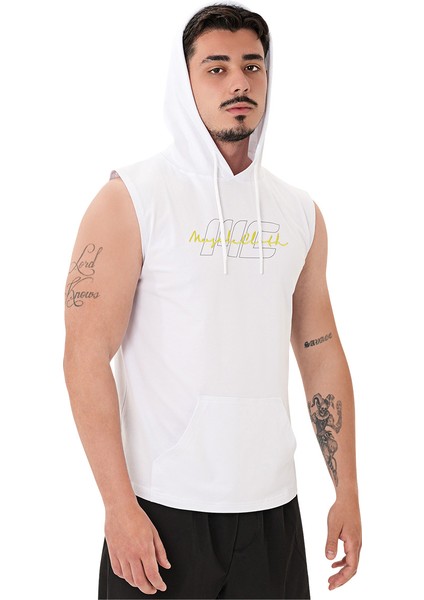 Icon Kapüşonlu Kolsuz T-Shirt Beyaz