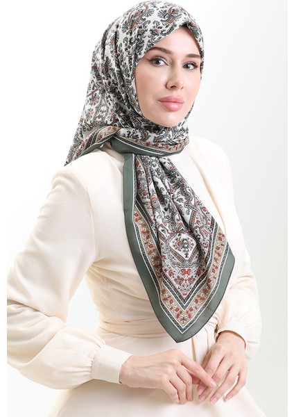 Karaca Desenli Kupra Eşarp 81088-06 Yeşil Kiremit