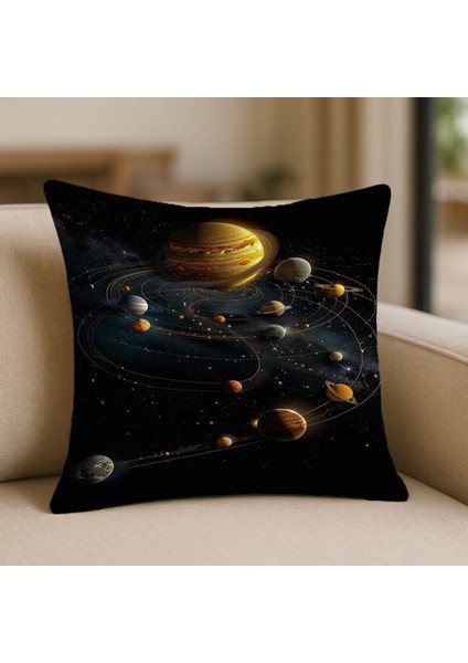 Uzay Galaksi Desenli Kırlent Kılıfı – 43X43 Cm, Çift Taraflı, Fermuarlı, Yıkanabilir