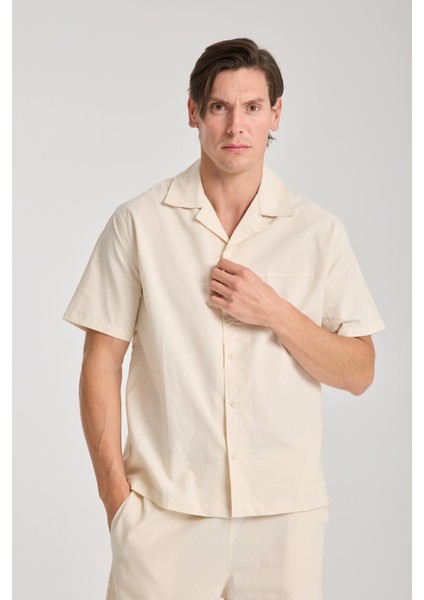 %100 Pamuk Erkek Keten Kombin – Slim Fit Gömlek ve Şort Takım |