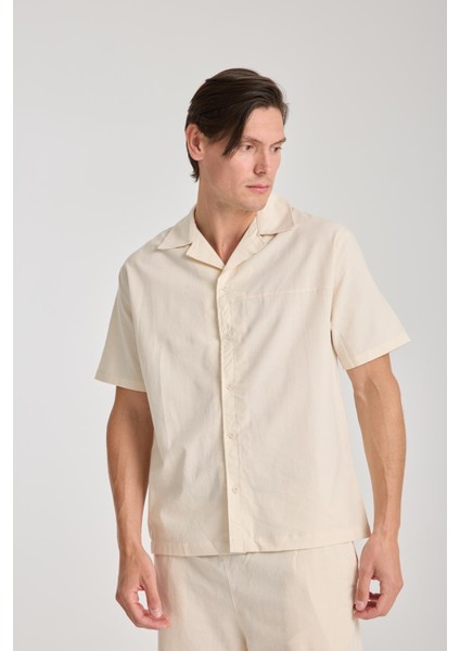 %100 Pamuk Erkek Keten Kombin – Slim Fit Gömlek ve Şort Takım |