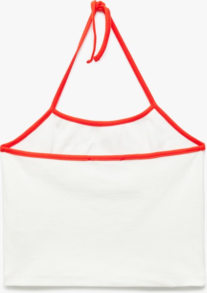 Yeni Sezon Pamuklu Kolsuz Limon Baskılı Bağcıklı Crop Dar Kesim Halter Yaka Bluz