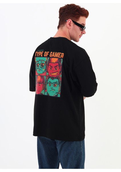 Typeofgamer-Oversize Tişört | Sırt Baskılı – Minimal Göğüs Desenli Unisex Tshirt