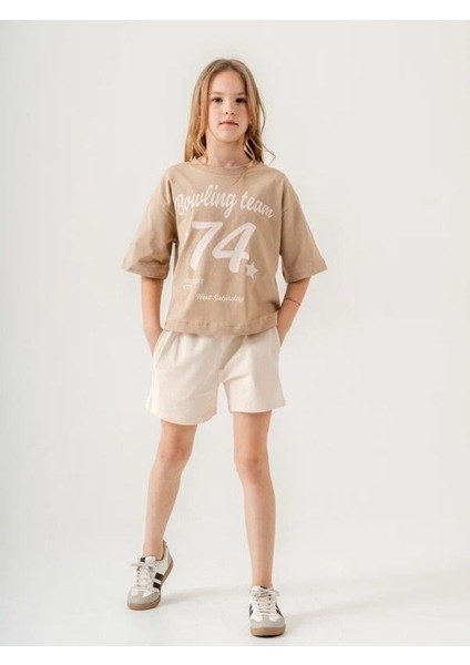 Kız Çocuk Pamuklu 74 Yazılı Şortlu Takım