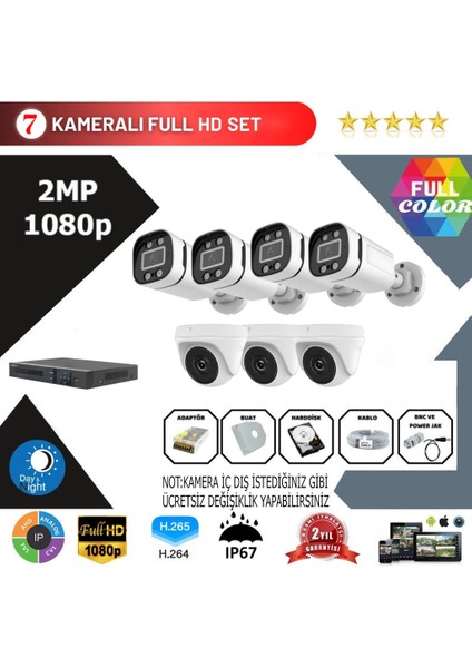 7'li 2mp Ahd Güvenlik Kamera Seti – Full Hd, Gece Görüşlü, Kayıt Cihazı Dahil
