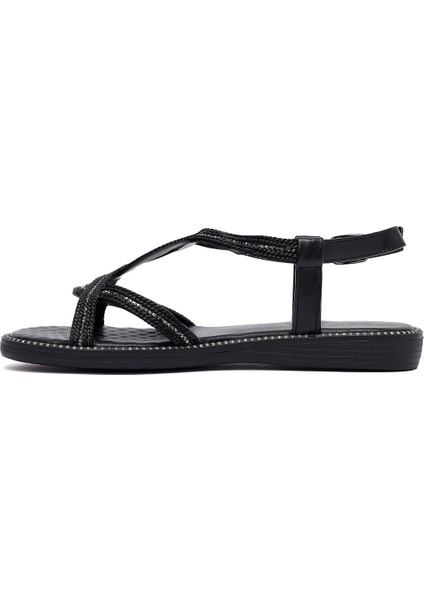 Kadın Siyah Taşlı Sandalet 25SFE464614