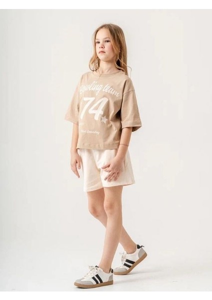 Kız Çocuk Pamuklu 74 Yazılı Şortlu Takım modelleri