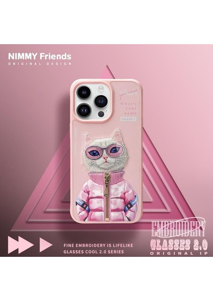 iPhone 15 3D Gerçek Nakış Işleme Kabartmalı Kedi Fermuar Mont Gözlük Detaylı Cool Glasses 2.0 White Rich And Beauty Kılıf modelleri