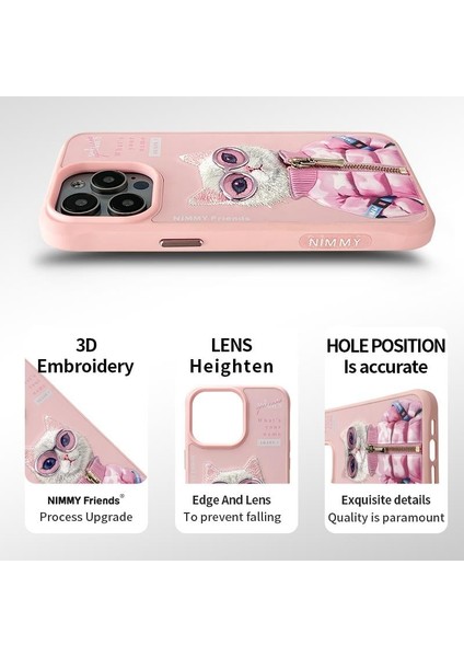 iPhone 15 3D Gerçek Nakış Işleme Kabartmalı Kedi Fermuar Mont Gözlük Detaylı Cool Glasses 2.0 White Rich And Beauty Kılıf fırsatları