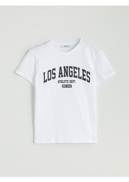 Yeni Sezon Bisiklet Yaka Los Angeles Baskili Kadin Tisort - S5Q969Z8 indirimleri