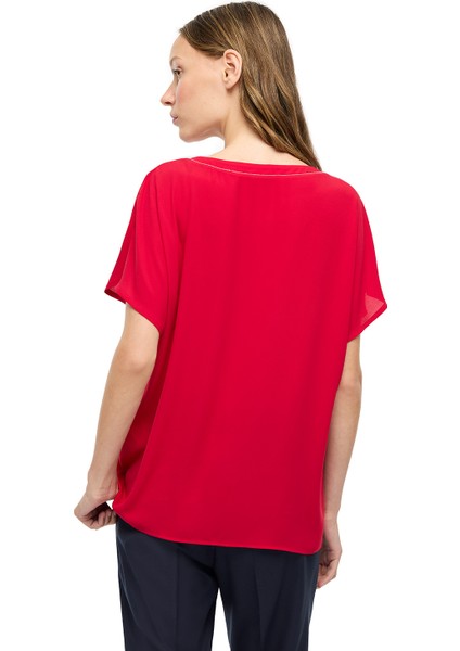 Kırmızı Ametist Rahat Kalıp V-Yaka Bluz fiyatları