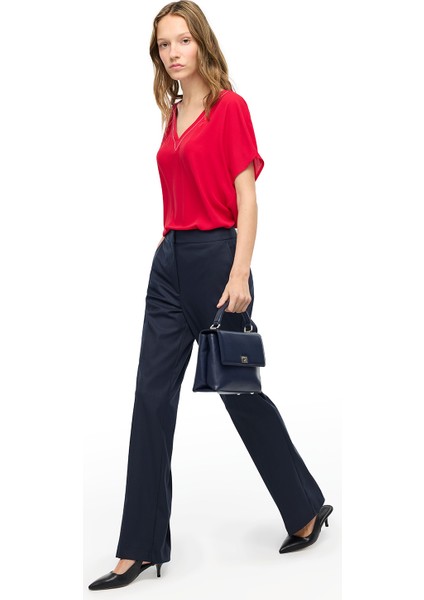 Kırmızı Ametist Rahat Kalıp V-Yaka Bluz modelleri