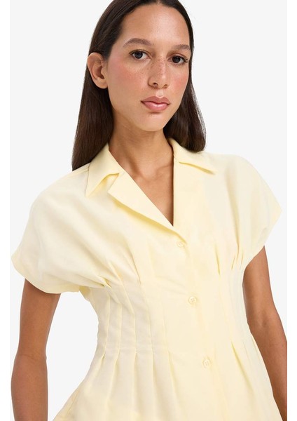 Yeni Sezon Fitted Pensli Poplin Kısa Kollu Gömlek