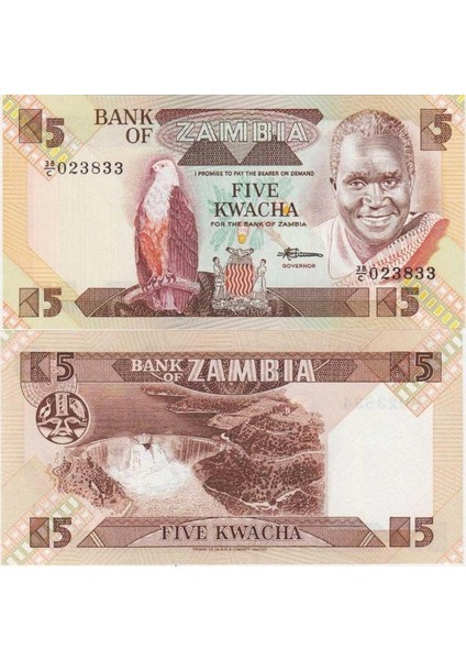 Zambiya 5 Kwacha 1980-1988. Çil Kondisyon.