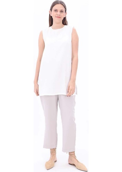 Ekru-Basıc Sıfır Kol Içlik Tunik