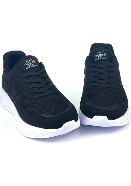 Kadın Siyah Beyaz Hafif Fileli Günlük Rahat Sneaker Spor Ayakkabı