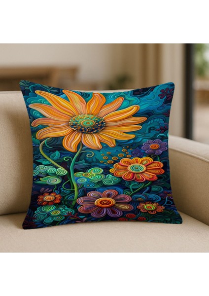 Renkli Tarz Mor Desenli Kırlent Kılıfı – 43X43 Cm, Çift Taraflı, Fermuarlı, Yıkanabilir