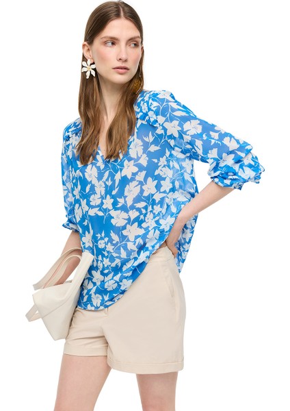 Mavi Beyaz Catos Regular Fit Bisiklet Yaka Bluz modelleri