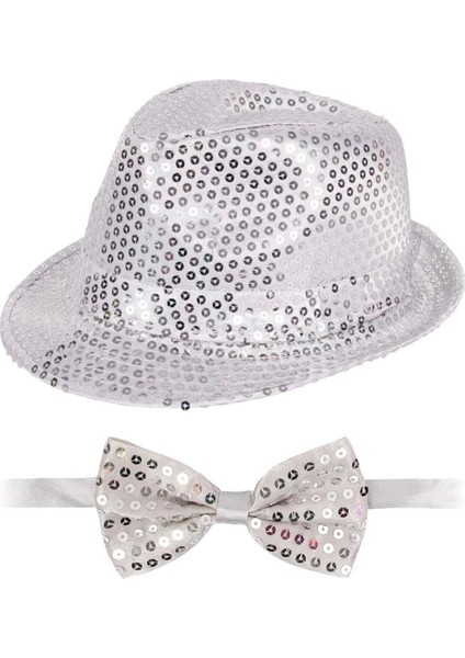 Gümüş Payetli Şapka ve Papyon Seti – Parıltılı Yetişkin Kostüm Seti fiyatları