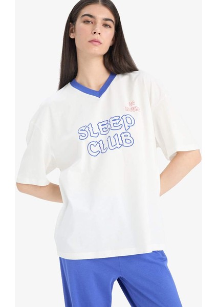 Yeni Sezon Pijama Takımı Kısa Kollu Pijama Üstü Esnek Belli Uzun Pijama Altı-Fall In Love
