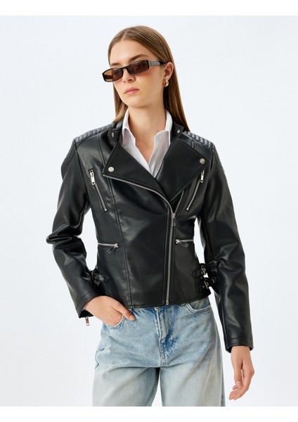 Yeni Sezon Fermuarlı Cepli Kruvaze Suni Deri Biker Ceket modelleri