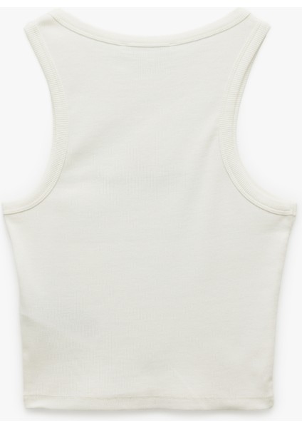 Yeni Sezon Pamuklu Bisiklet Yaka Slim Fit Çilek Nakışlı Kolsuz Bluz
