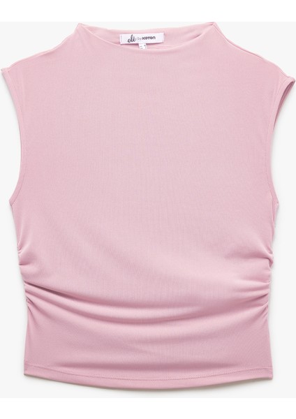 Yeni Sezon Drapeli Dik Yaka Kolsuz Crop Slim Fit Üst