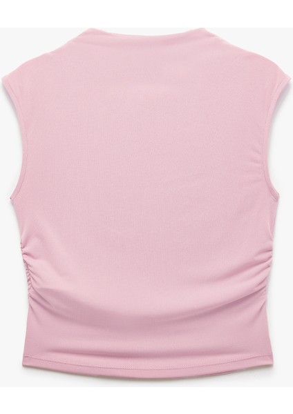 Yeni Sezon Drapeli Dik Yaka Kolsuz Crop Slim Fit Üst