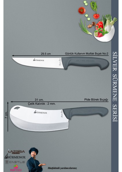 Sürmene Silver Serisi Gri Sap Mutfak Bıçak Bıçağı Pizza Salata Börek Bıçağı 2 Li Set ( Srm-06 ) fiyatları