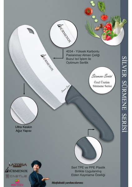 Sürmene Silver Serisi Gri Sap Mutfak Bıçak Bıçağı Pizza Salata Börek Bıçağı 2 Li Set ( Srm-06 ) modelleri