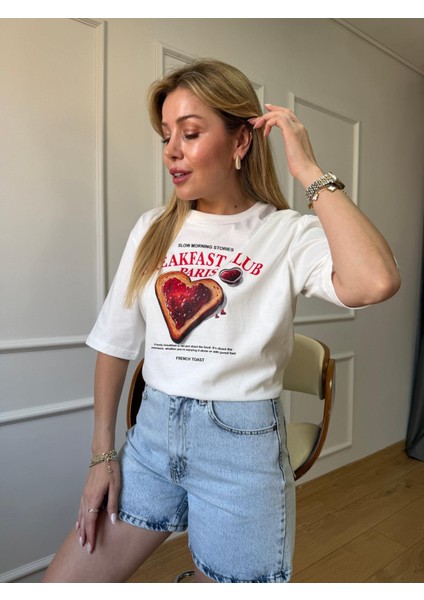 Ekru Kalp Detaylı Tshirt fırsatları
