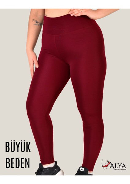 Büyük Beden Tayt Dalgıç Kumaş Yüksek Bel ( Bordo, 4xl)