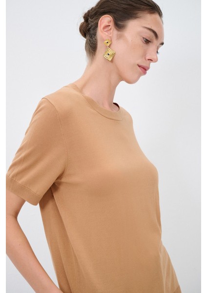 Kısa Kol Triko Bluz Camel 11544699000