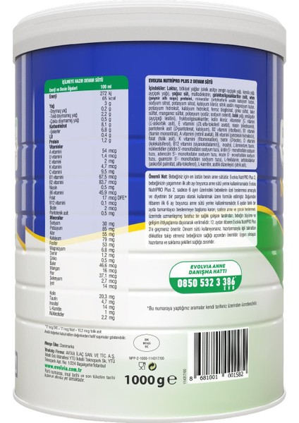 Nutripro Plus 2 Devam Sütü 1000 gr x 3 Adet indirimleri