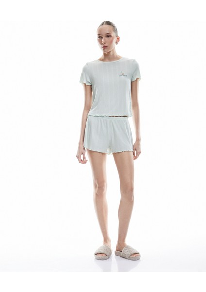 Yeni Sezon Kaşkorse Modal Kumaş Kısa Kollu Şortlu Pijama Takımı