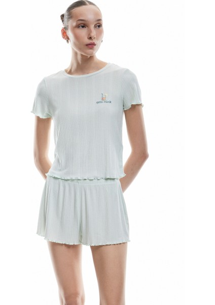 Yeni Sezon Kaşkorse Modal Kumaş Kısa Kollu Şortlu Pijama Takımı