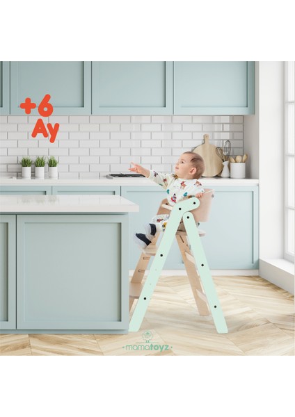 Mama Sandalyesi Ahşap - Sadece Sandalye Mychair Mint Renk - Aksesuarsız