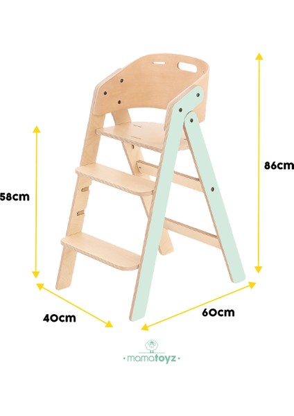 Mama Sandalyesi Ahşap - Sadece Sandalye Mychair Mint Renk - Aksesuarsız