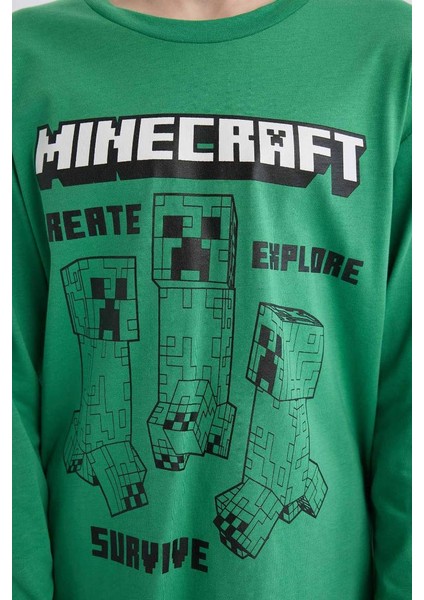 Yeni Sezon Erkek Çocuk Minecraft Pijama Takımı Bisiklet Yaka Uzun Kollu Üst Beli Lastikli Uzun Alt