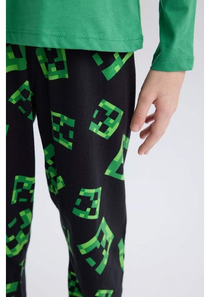 Yeni Sezon Erkek Çocuk Minecraft Pijama Takımı Bisiklet Yaka Uzun Kollu Üst Beli Lastikli Uzun Alt