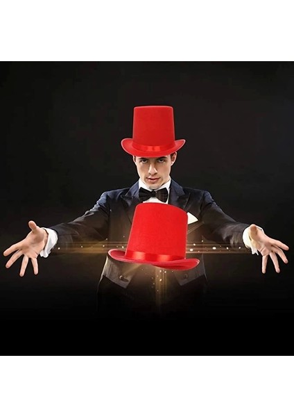 Yetişkinler Için Kırmızı Renk Ringmaster Sihirbaz Şapkası Fötr Şapka 15 cm fiyatları