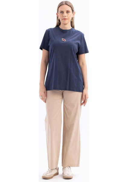 Indigo-Kısa Kollu Nakış Detaylı Süprem Tshirt fiyatları