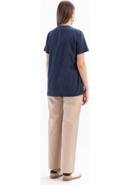 Indigo-Kısa Kollu Nakış Detaylı Süprem Tshirt fırsatları