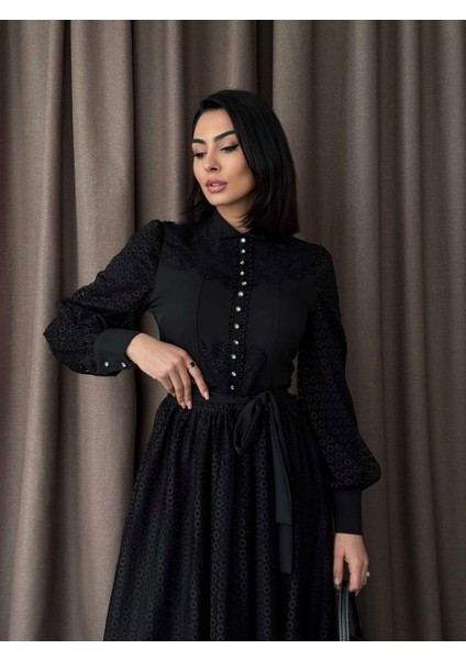 Ithal Tül Kumaş Dantel Detaylı & Astarlı Elbise(Kuşak Dahildir) fiyatları