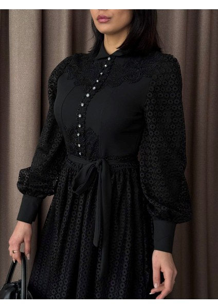 Ithal Tül Kumaş Dantel Detaylı & Astarlı Elbise(Kuşak Dahildir) modelleri